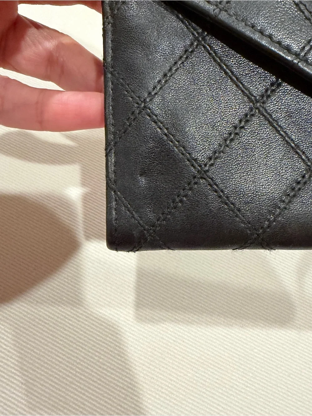 Chanel CC Black Leather Quilted Flap Envelope Wallet Clutch